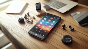 Alcatel F860 : téléphone professionnelle montrant des icônes de batterie, son et réception