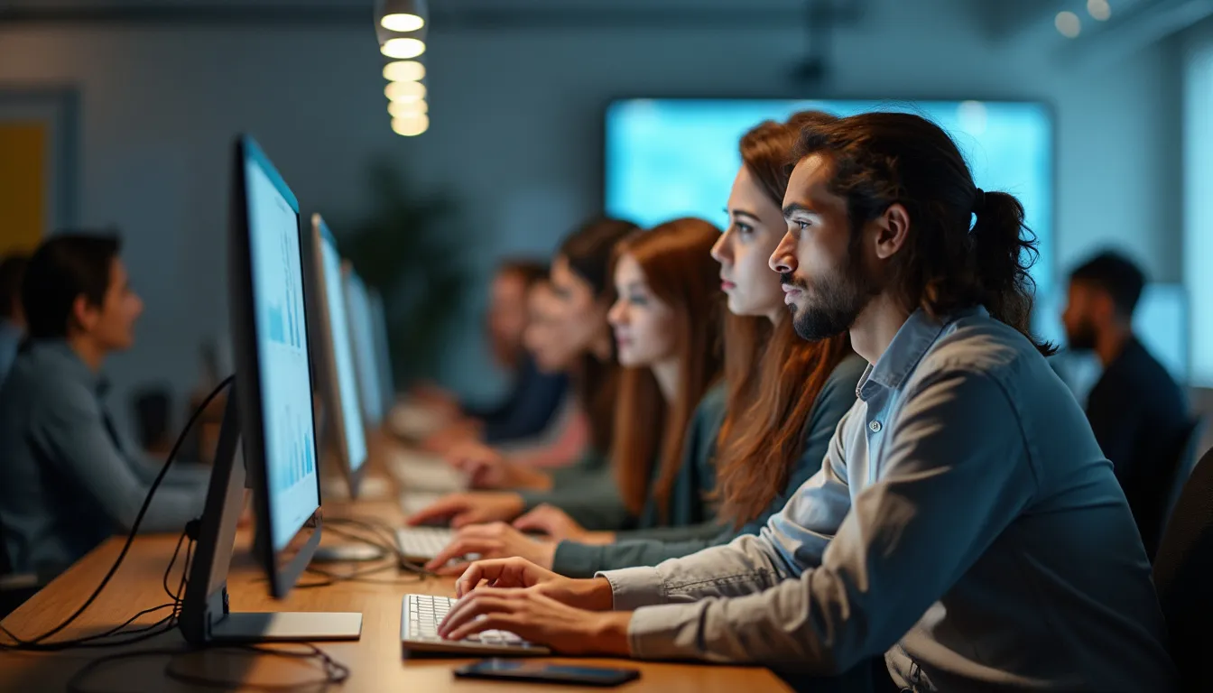 formation développeur informatique : étudiant utilisant une plateforme de formation en ligne sur son ordinateur