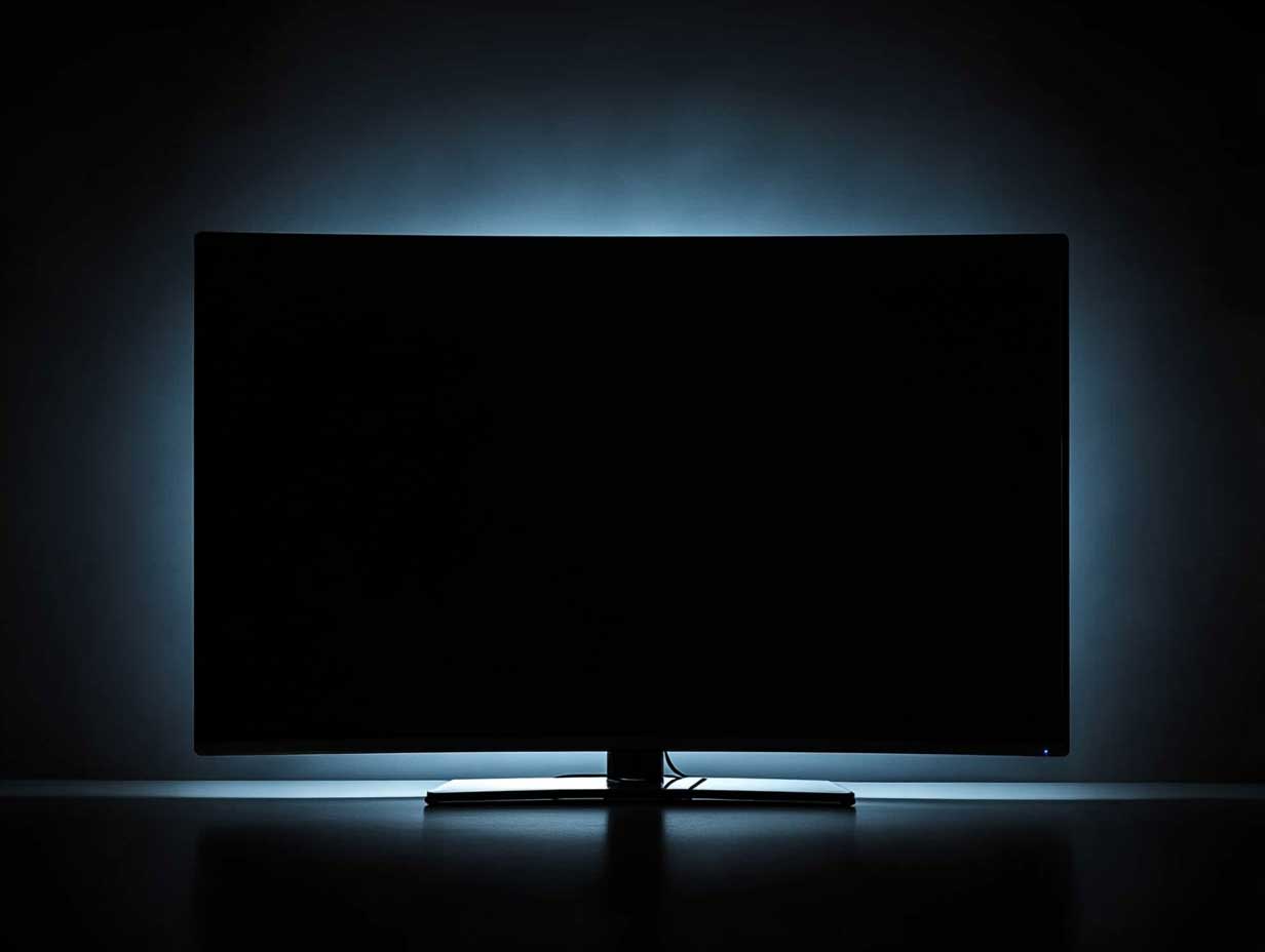 écran TV noir : téléviseur affichant un écran noir avec le son activé