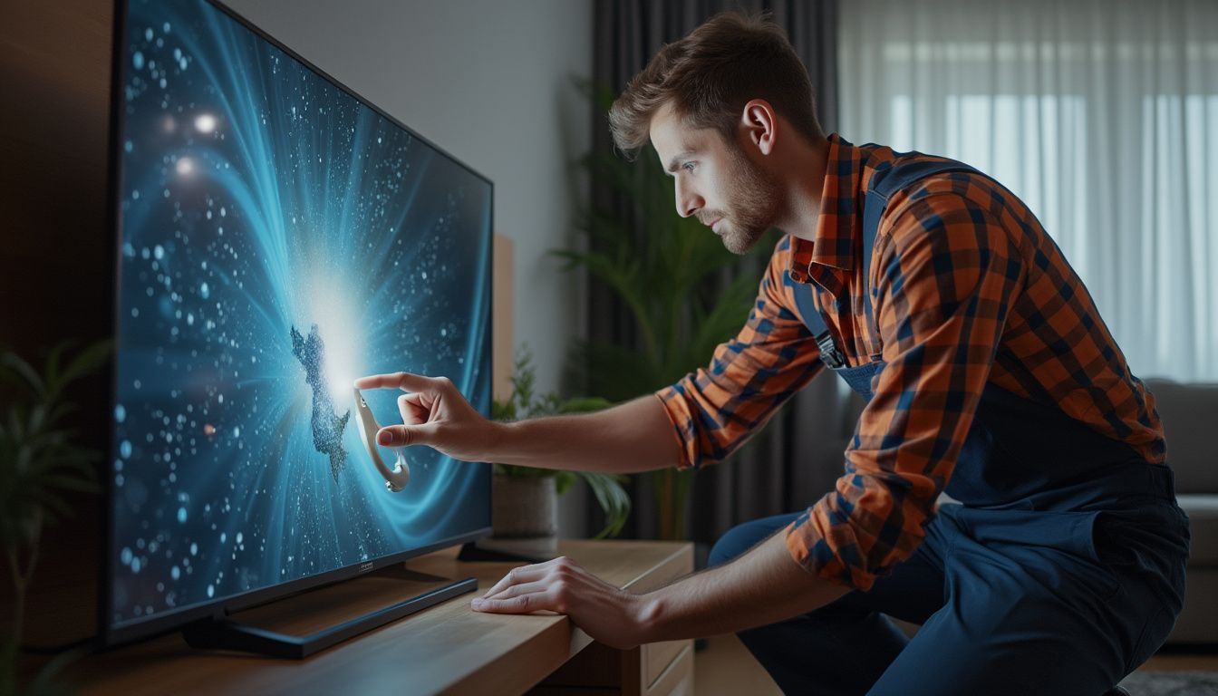 réparateur écran TV : technicien réparant un écran de télévision