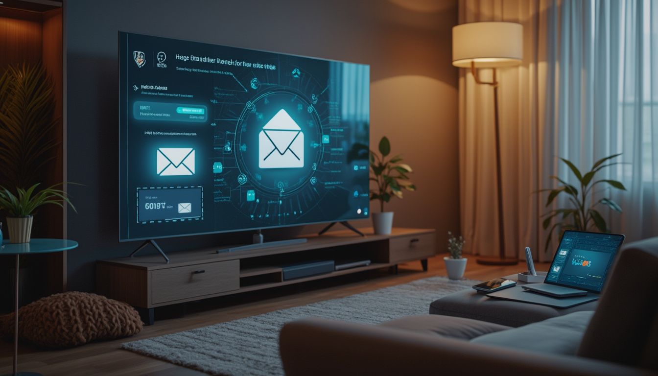 emails connectés à la TV : écran de télévision affichant des notifications d'emails