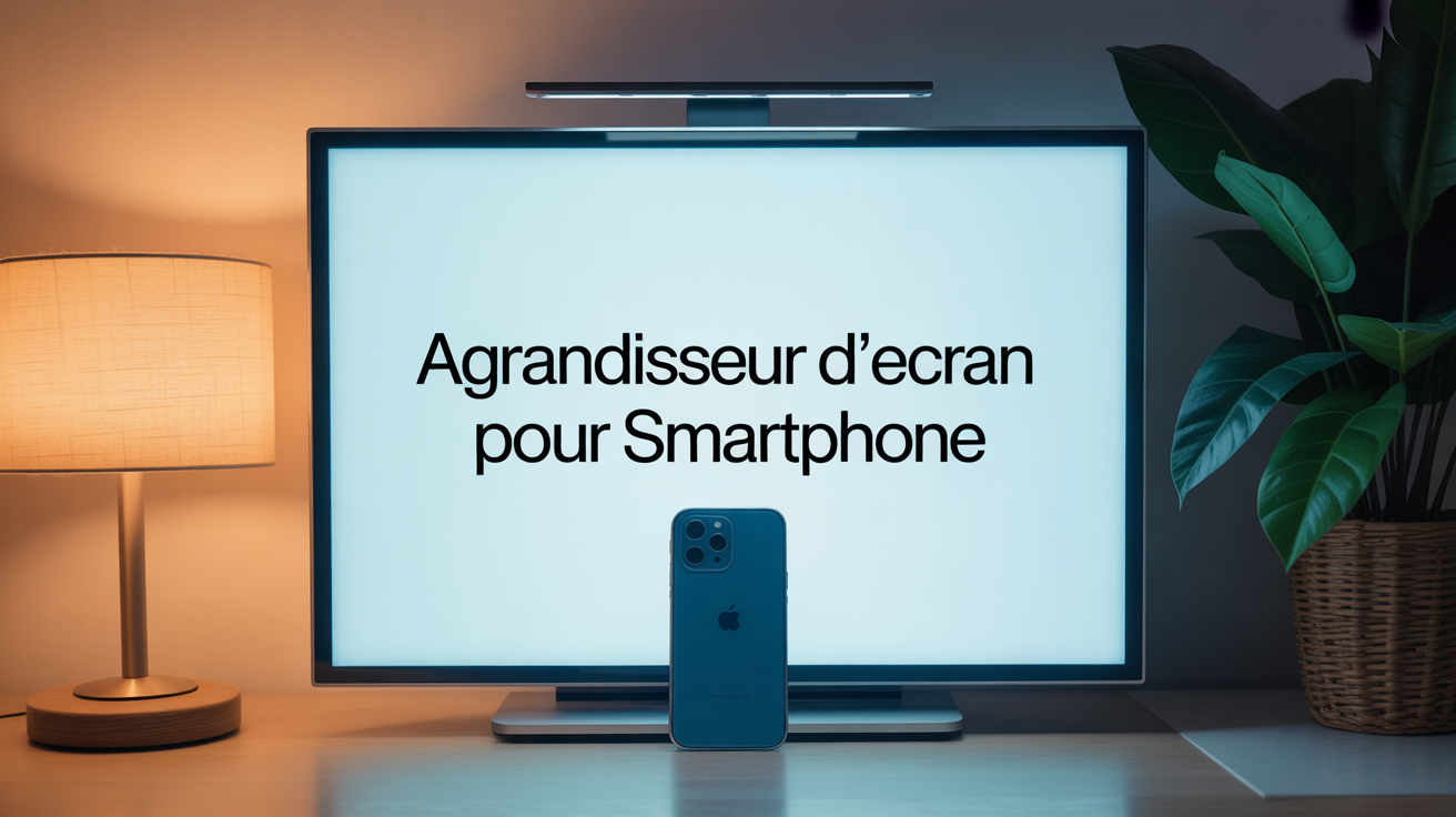Smartphone devant agrandisseur d'écran lumière douce