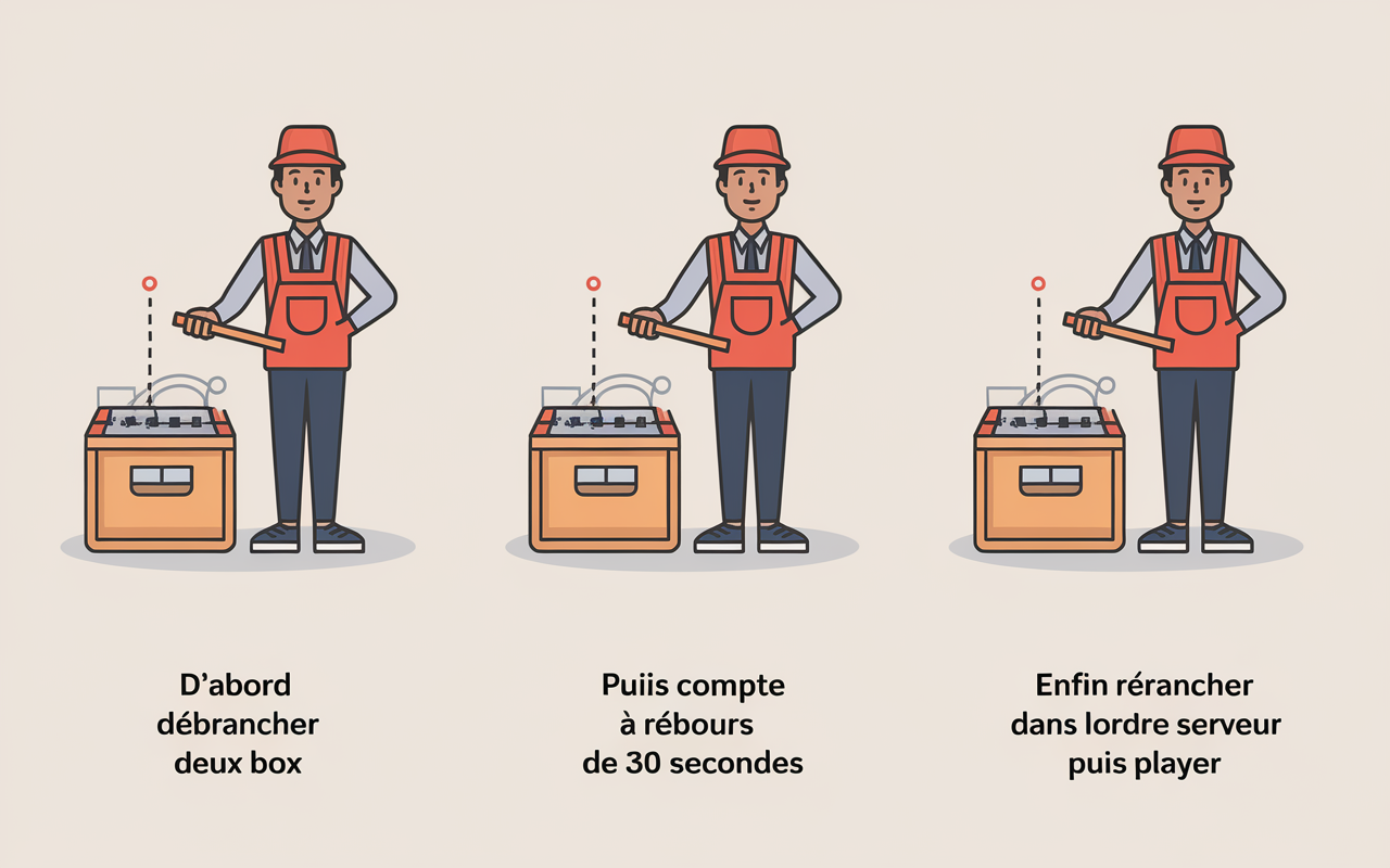 etape redemarrage freebox serveur player