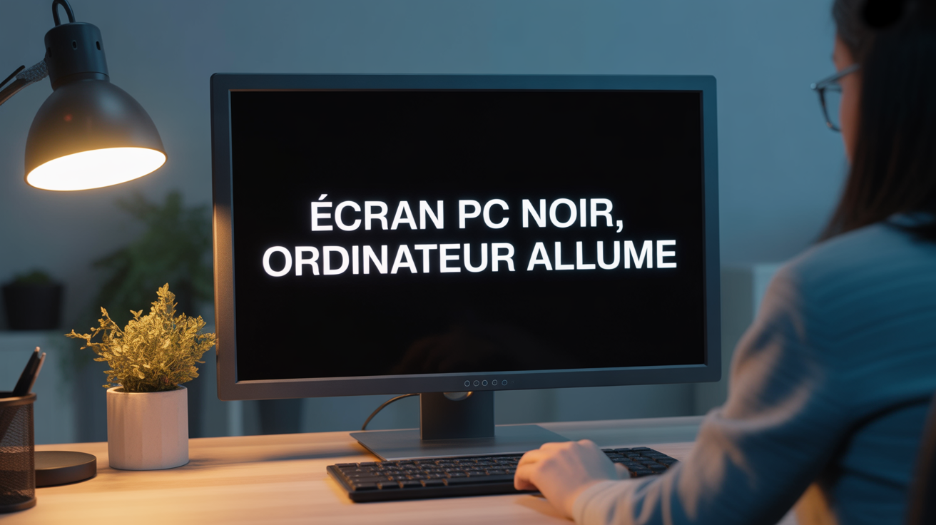 ecran pc noir ordinateur allume