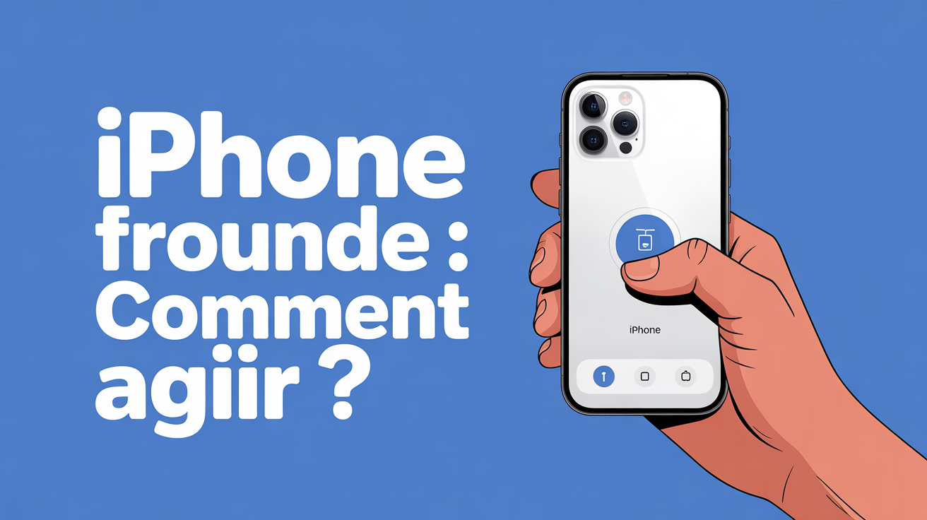 main tenant iphone trouve verrouille sur fond bleu