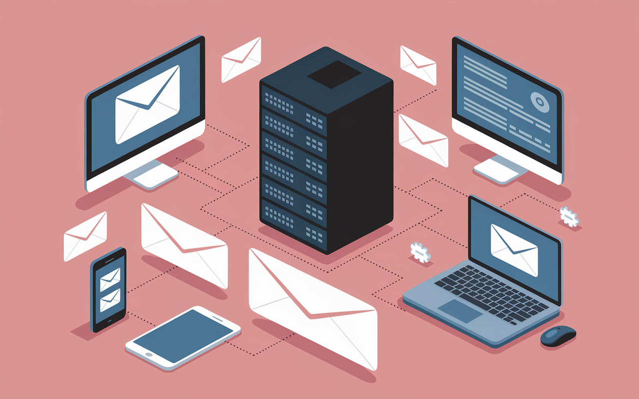 Serveur connecte ordinateurs smartphones, emails fluide