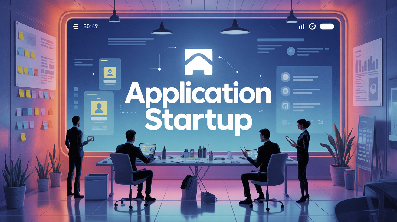 vue bureau startup silhouettes interface application securite