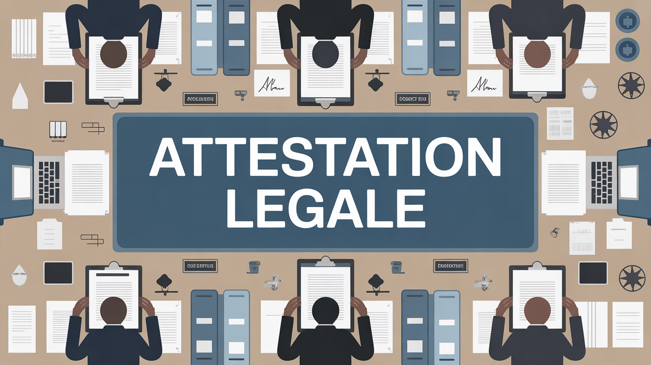 Vue d'un bureau avec dossiers et titre attestation legale