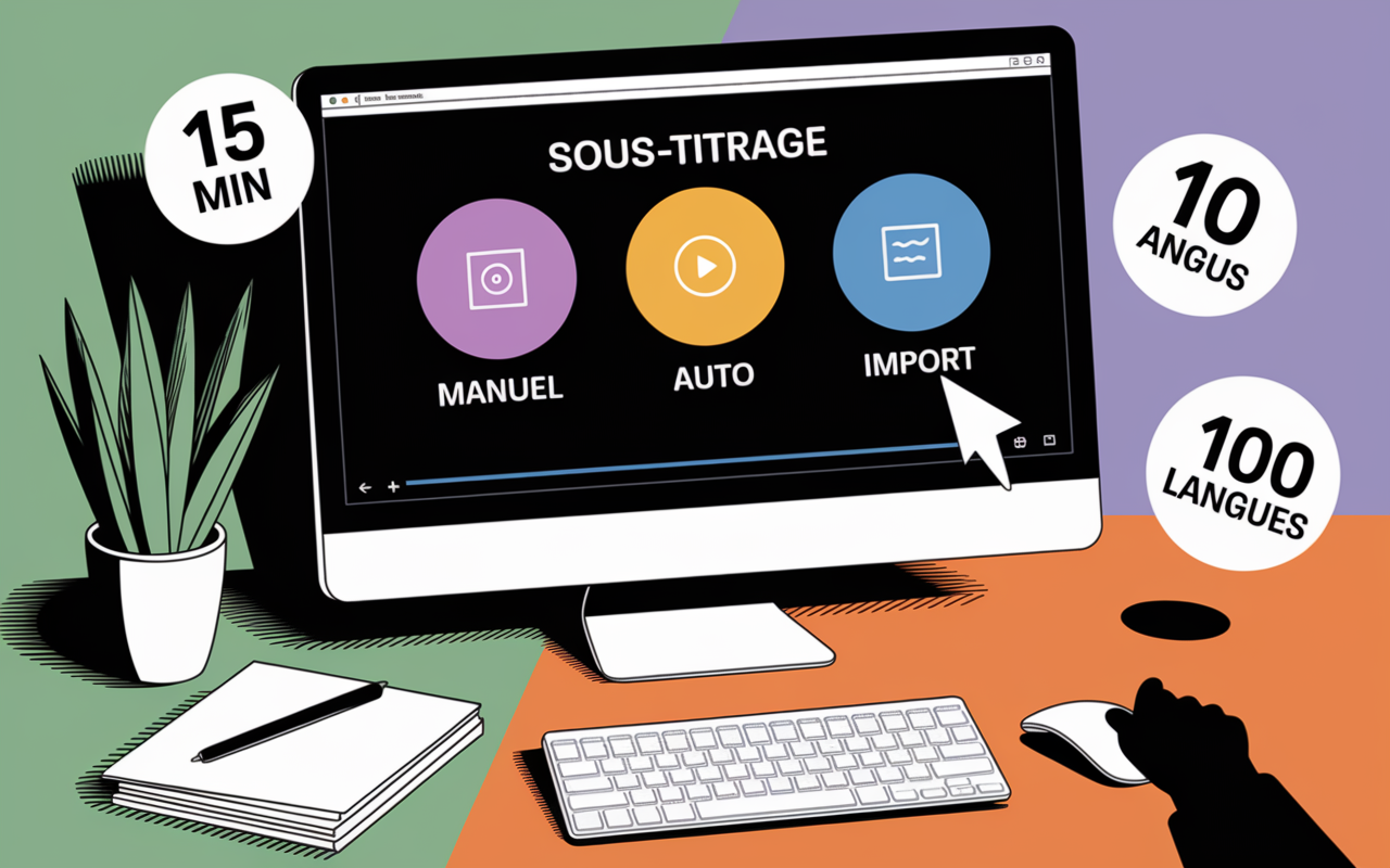 Ecran avec options sous-titres YouTube manuel automatique import