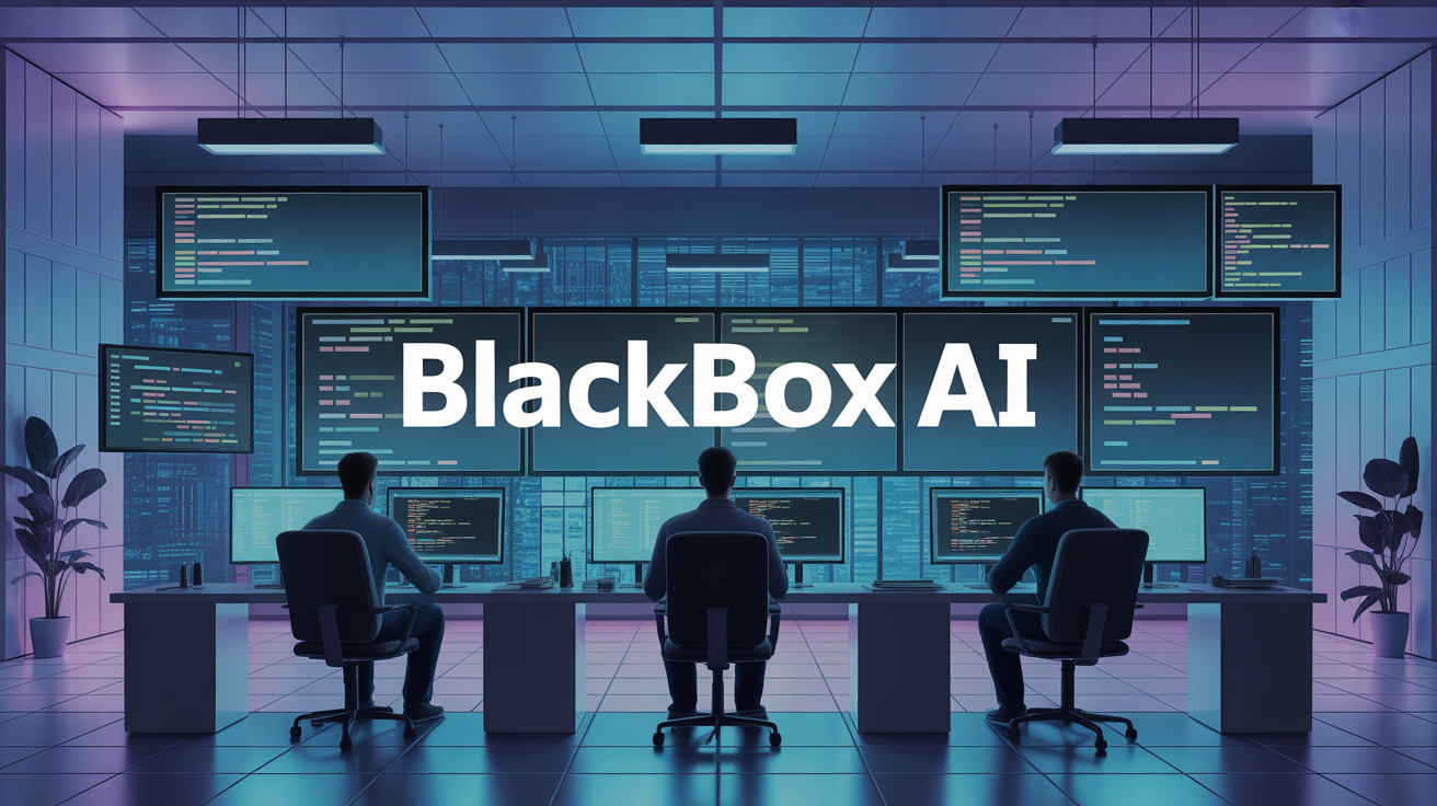 Développeurs sur bureau moderne collaboratif sécurisé Blackbox AI