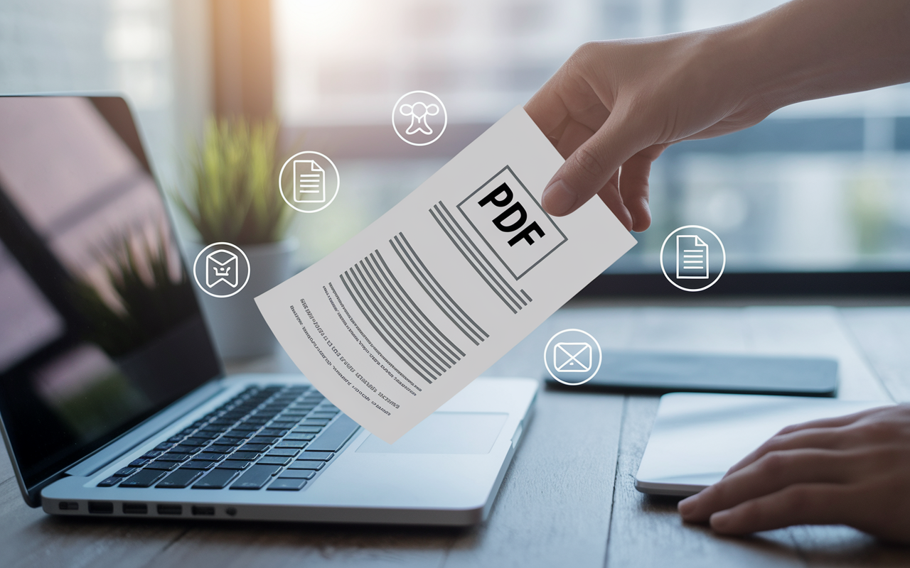 main divisant fichier PDF sur ordinateur avec cadenas