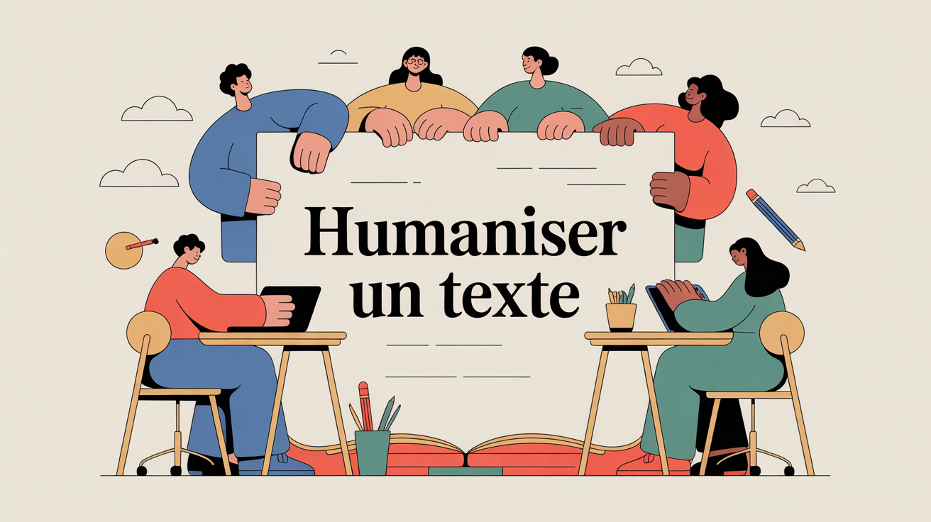 Humaniser un texte, silhouettes collaborant ambiance chaleureuse