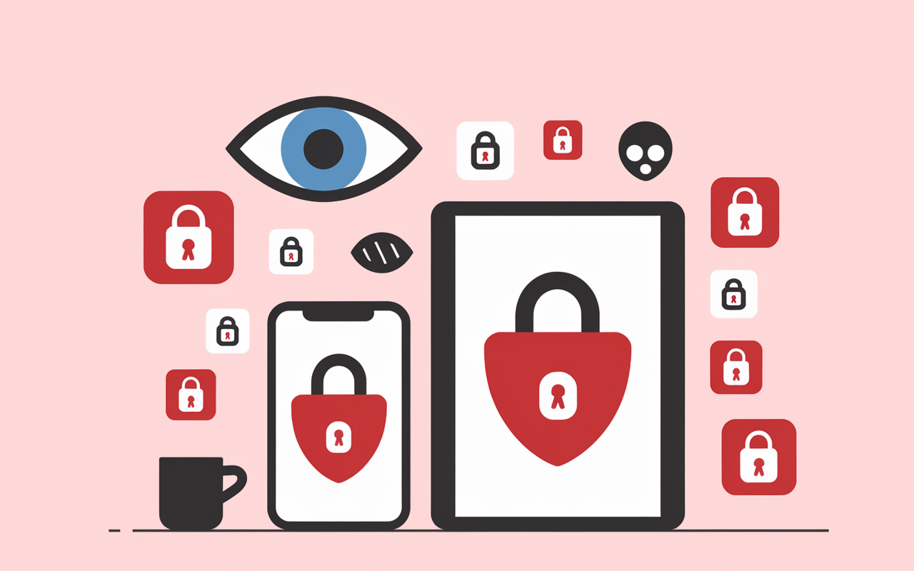 Mobile tablette avec icônes messages verrouillés sur fond sécurité