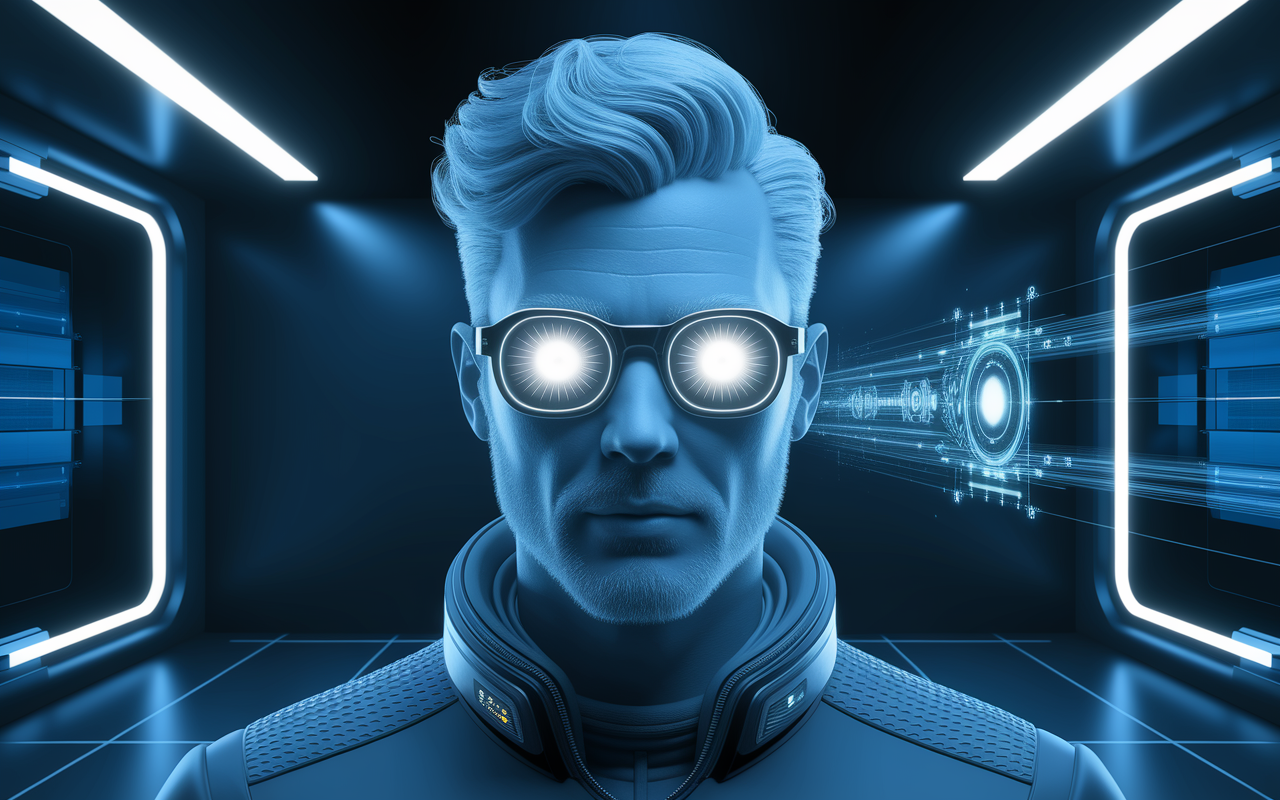 coupe monture lunettes micro oled guide d'ondes pictogrammes ia capteur biometrie