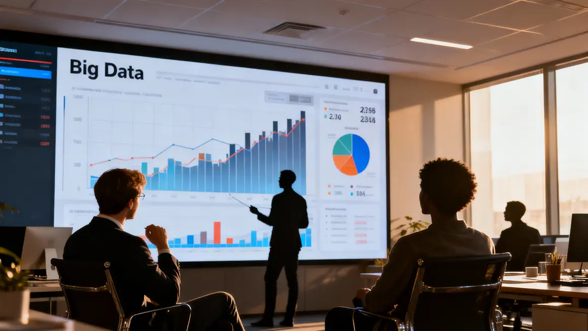 Professionnels analysant graphiques Big Data en bureau