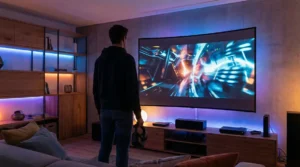 Casque VR devant écran cinéma immersive