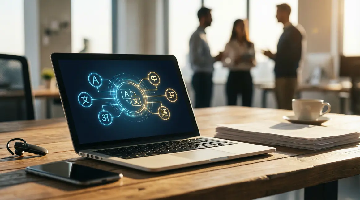Bureau Google Translate IA avec casque Bluetooth