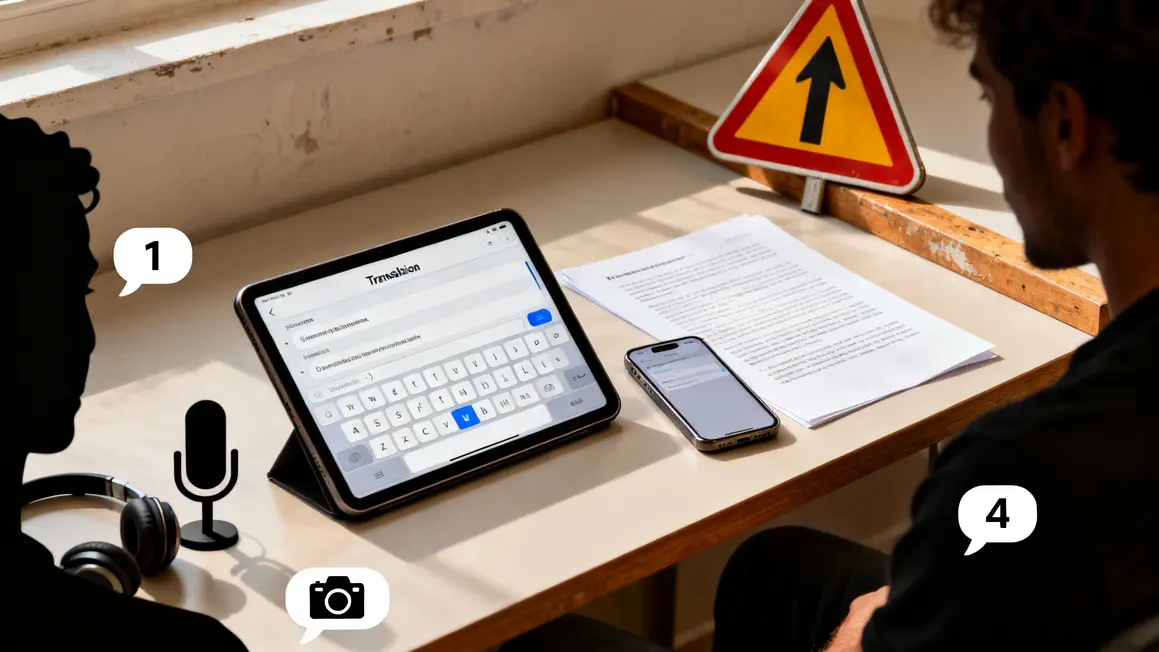 Google Translate IA sur smartphone et caméra au bureau
