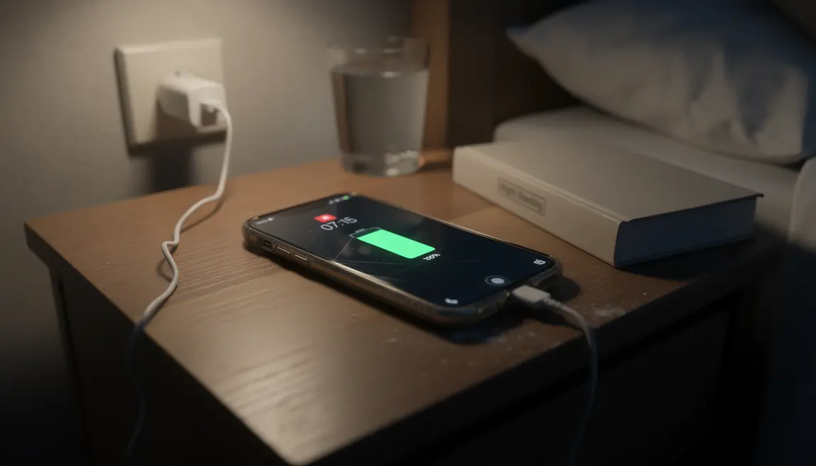 Smartphone charge complete la nuit securite