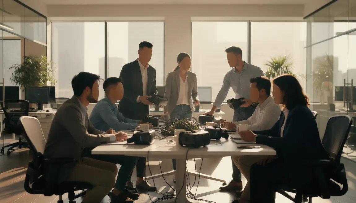 Equipe reunie pour team building realite virtuelle