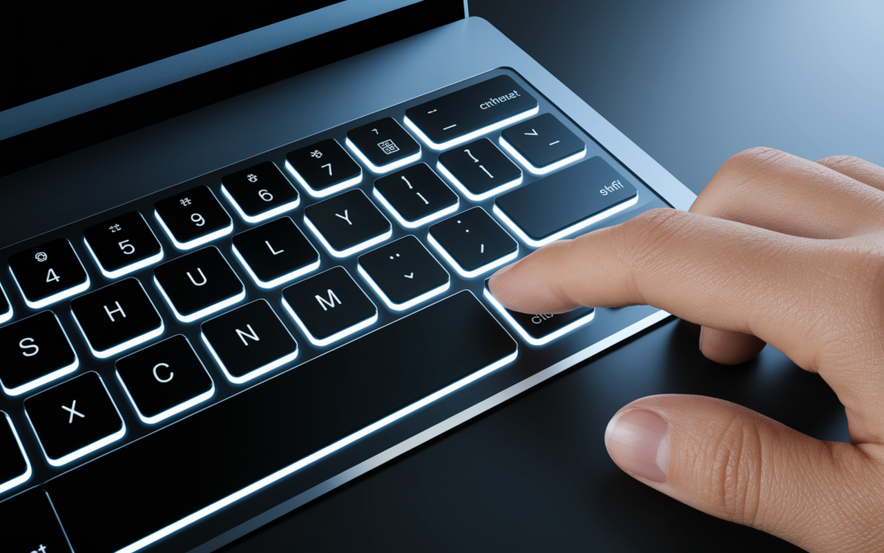 main sur touche Shift pour majuscules et symboles