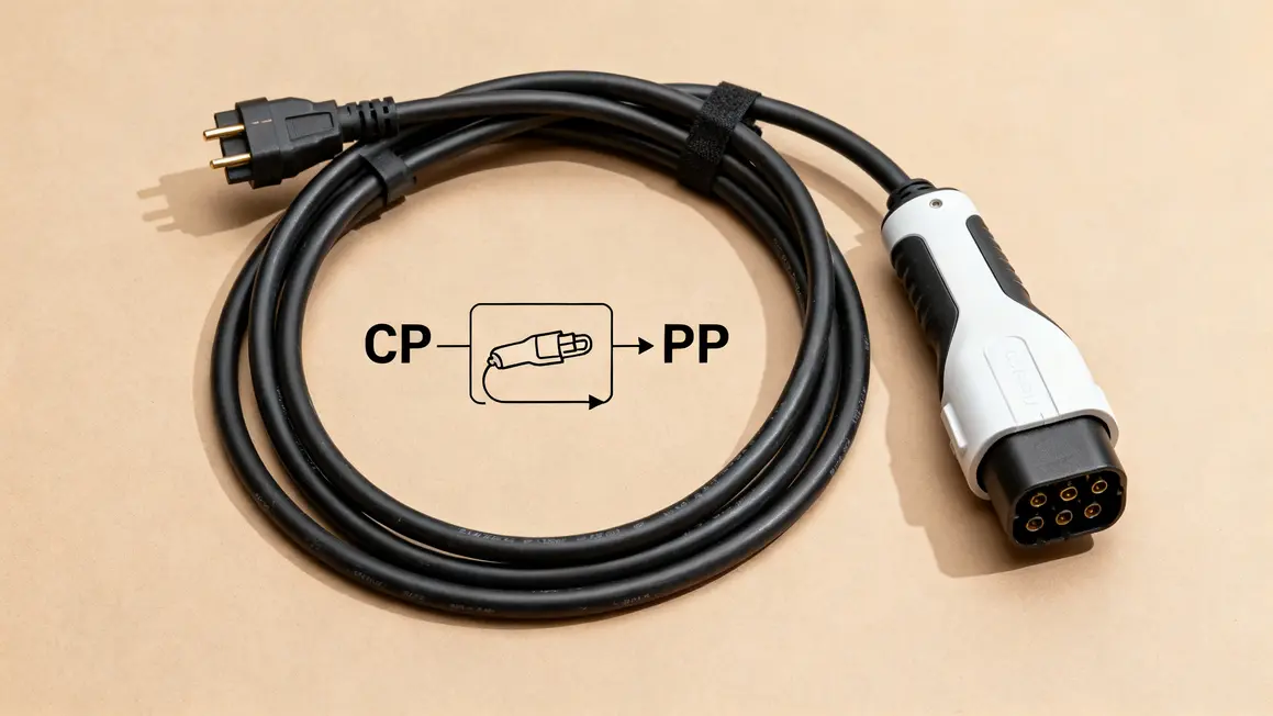 Cable type 2 broches CP PP schema photorealiste