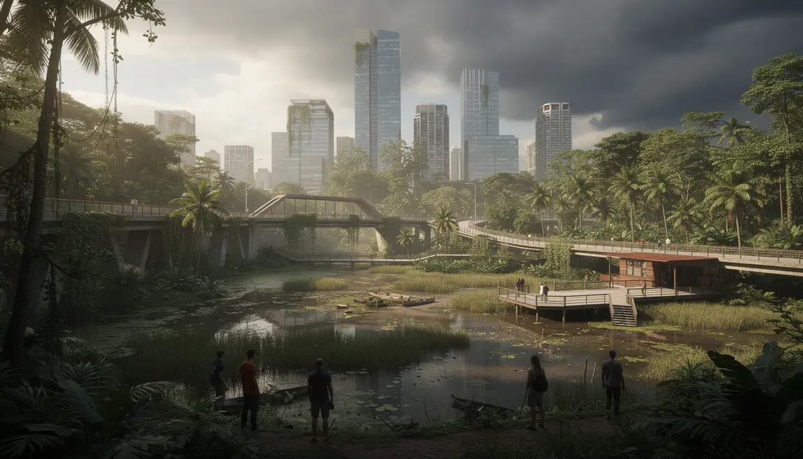 Vue panoramique Leonida GTA 6 jungles marais urbain