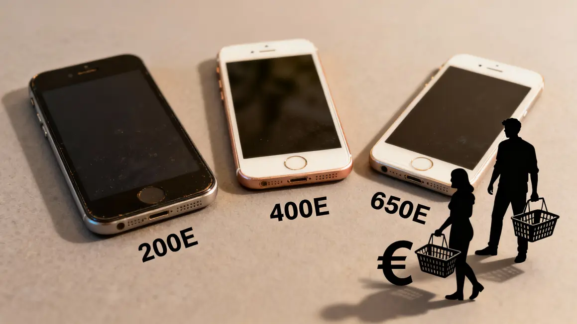 Trois smartphones prix reconditionné silhouettes et panier achat