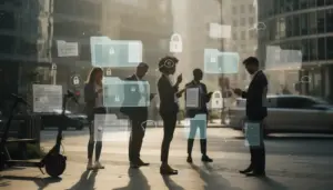 personnes utilisant smartphones professionnel scene urbaine