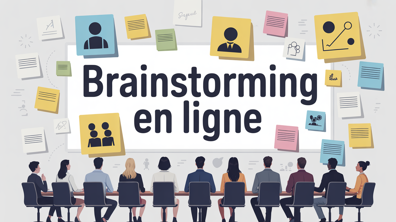 brainstorming en ligne devant tableau blanc virtuel