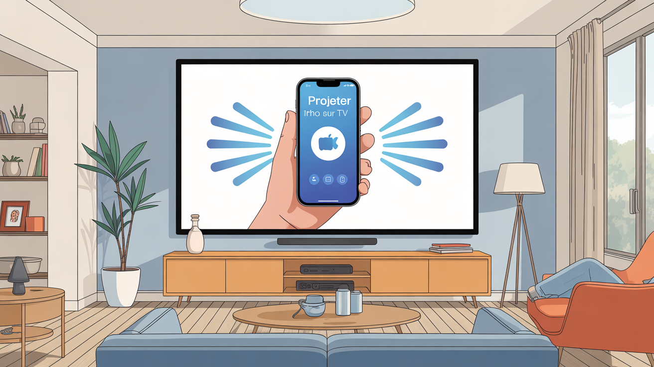 partage ecran iphone sur tv moderne illustration
