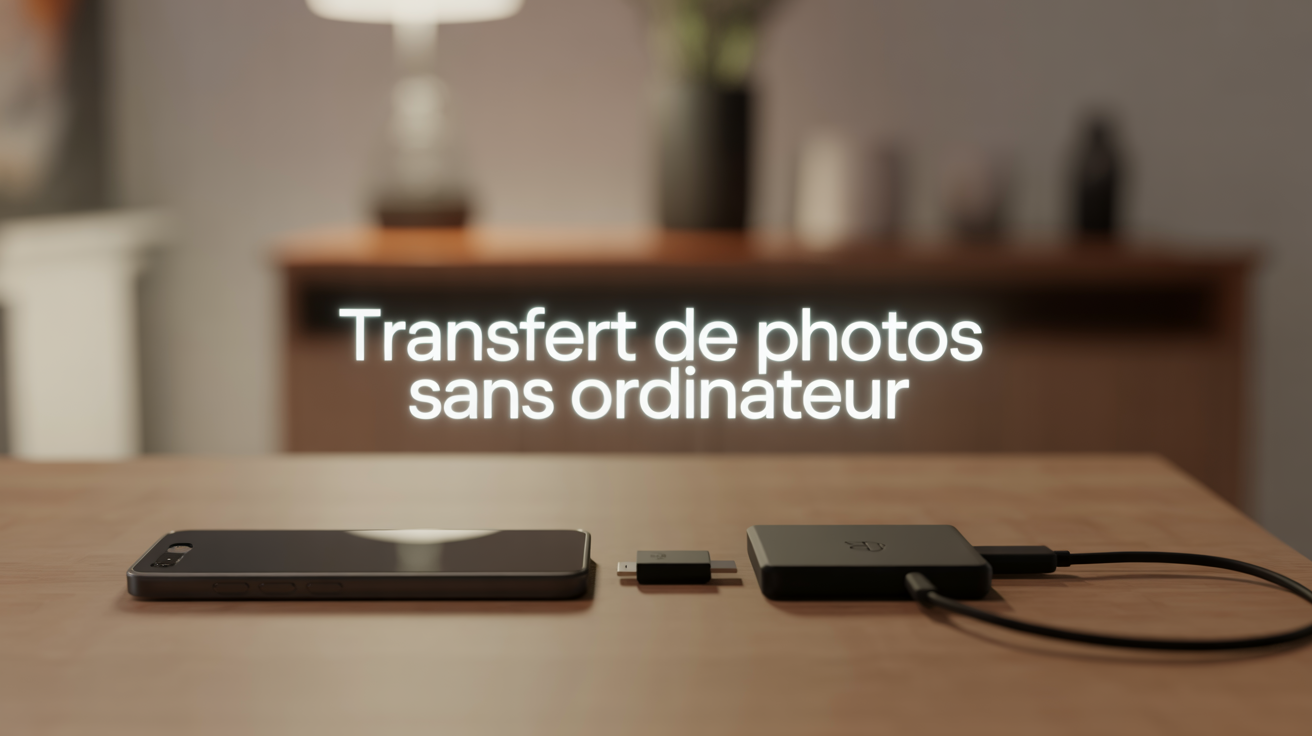 transférer photo téléphone vers disque dur externe sans ordinateur, adaptateur OTG sur table
