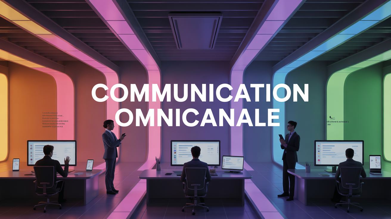 Illustration communication omnicanale bureau moderne