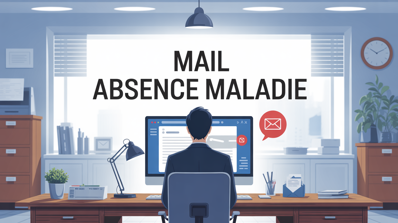 mail absence maladie devant ordinateur