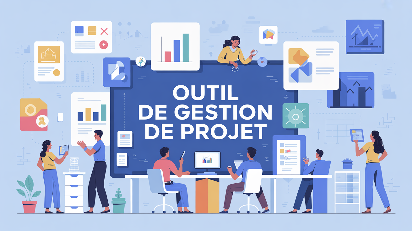 Illustration stylisee equipe utilise outil de gestion de projet