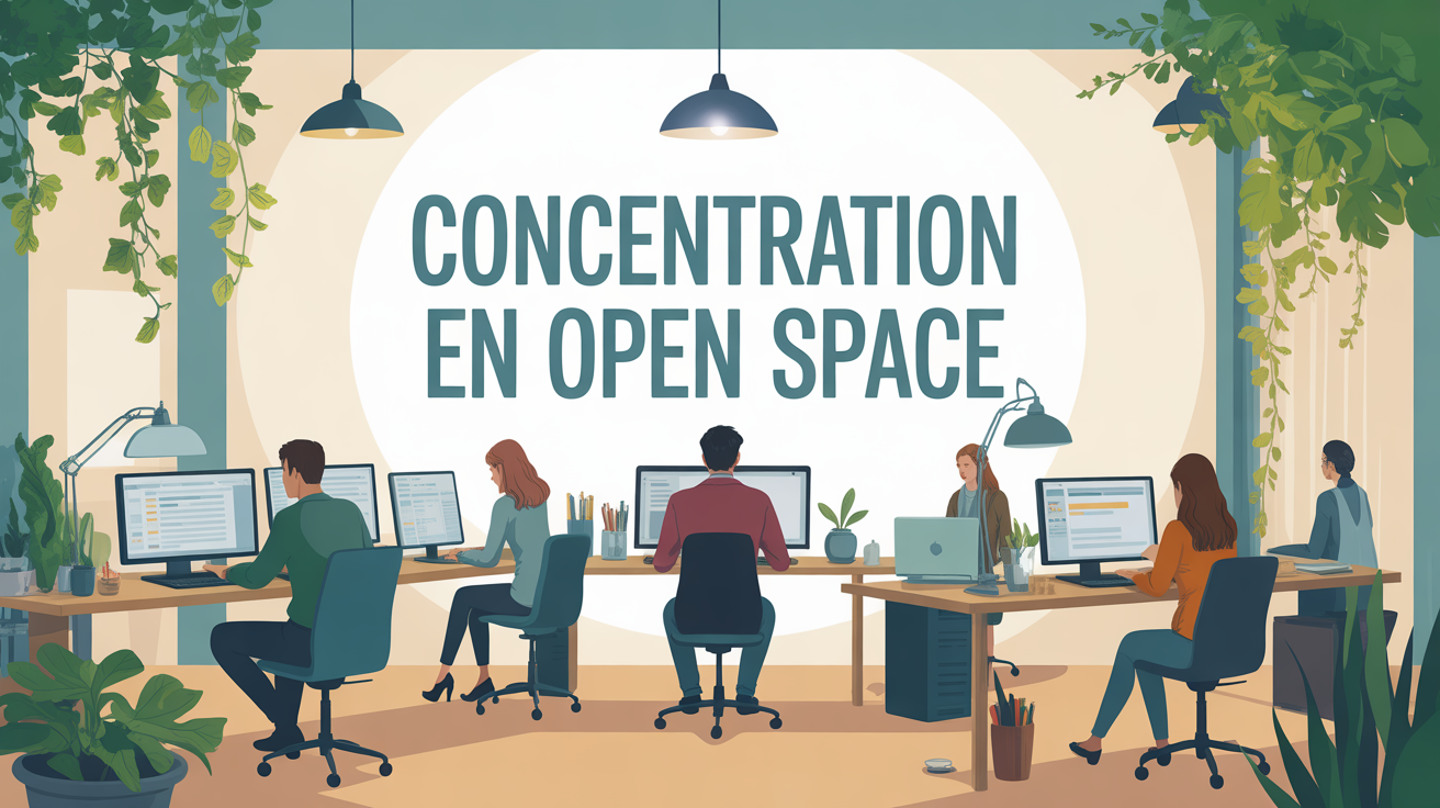 Illustration travailler en open space, concentration bureau moderne