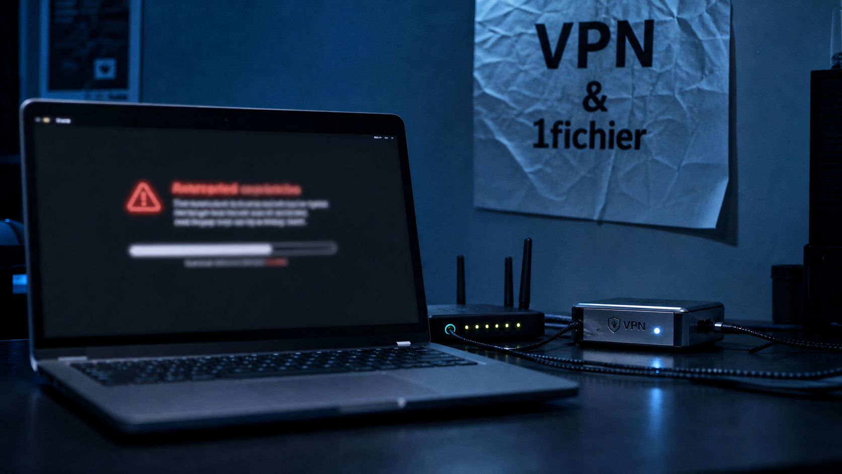 1fichier vpn : laptop avec page bloquée et routeur VPN