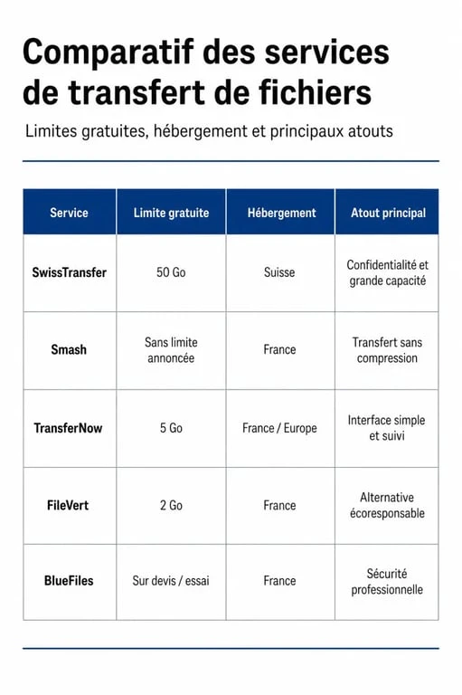 Infographie comparative des meilleures alternatives à WeTransfer pour le transfert de fichiers volumineux