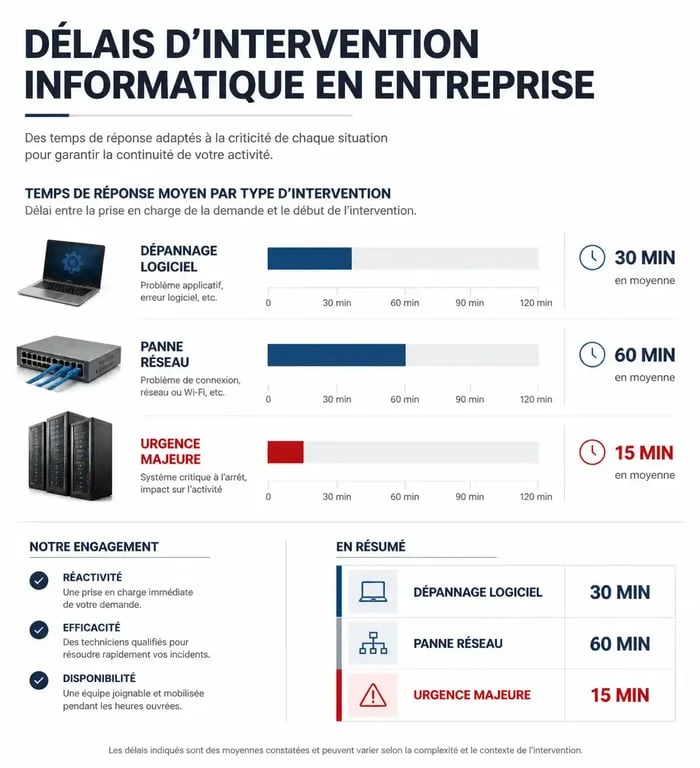 Infographie des délais d'intervention d'une entreprise informatique à La Défense