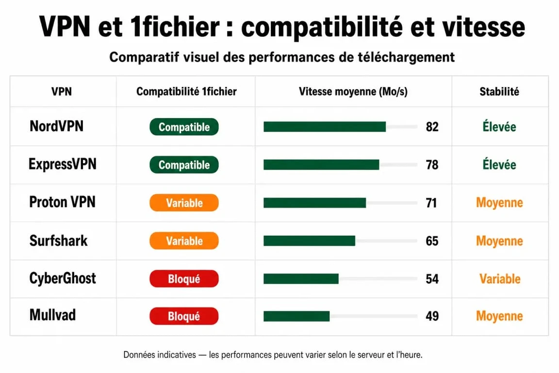 Comparatif des meilleurs VPN pour 1fichier et vitesse de téléchargement