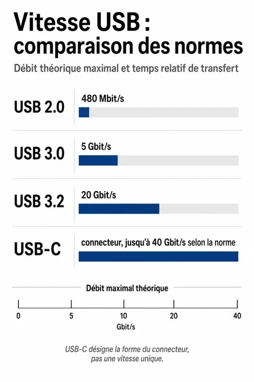 Comparatif des vitesses de transfert des différentes normes de clef USB 500 Go