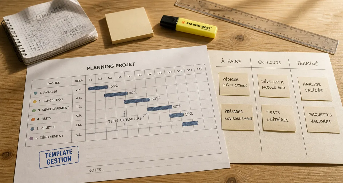 Gestion de projet template : planning Gantt et Kanban pour organiser les tâches