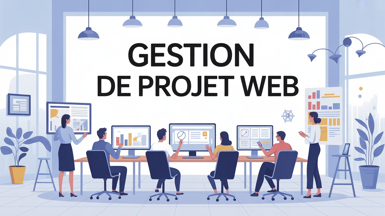 Bureau moderne gestion de projet web silhouettes