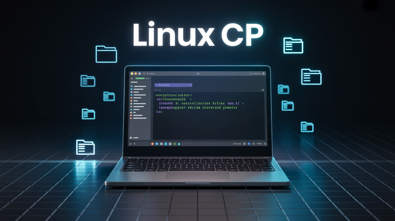 linux cp sur terminal fond noir avec icones