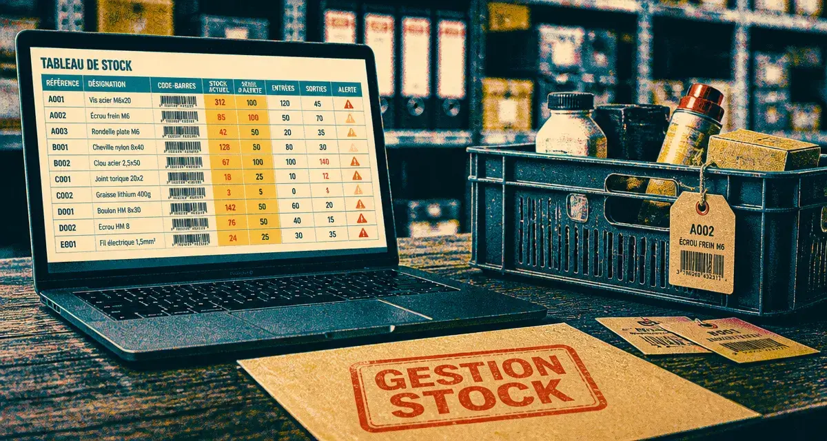 Logiciel de gestion de stock gratuit : tableau et seuil critique en entrepôt