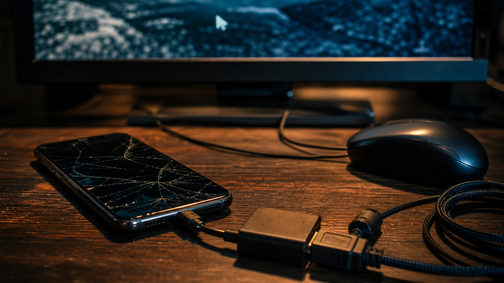 Recuperer donnees telephone ecran cassé : smartphone fissuré, câble OTG, HDMI
