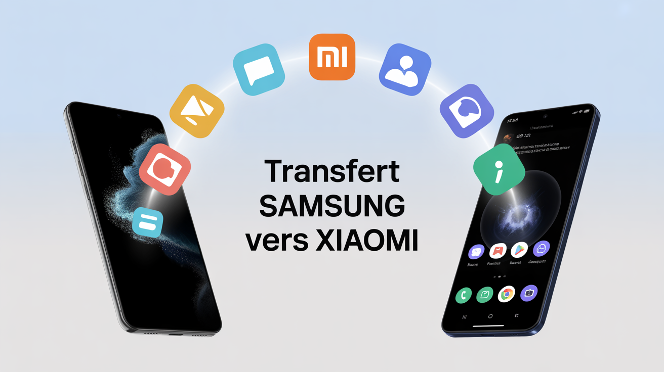Transfert Samsung vers Xiaomi gratuit avec smartphones et icônes