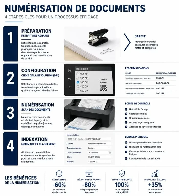 Processus de numérisation de documents : étapes clés pour une numérisation efficace