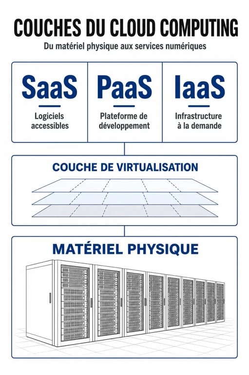Schéma des évolutions techniques du cloud computing : IaaS, PaaS et SaaS