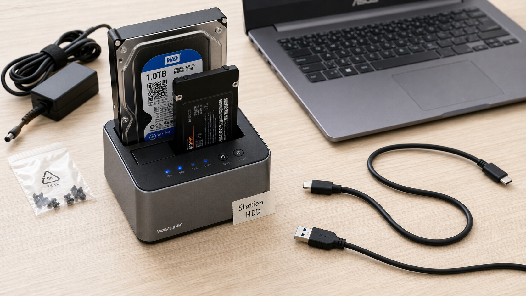 Station d accueil disque dur : double baie, HDD 3,5" et SSD 2,5"